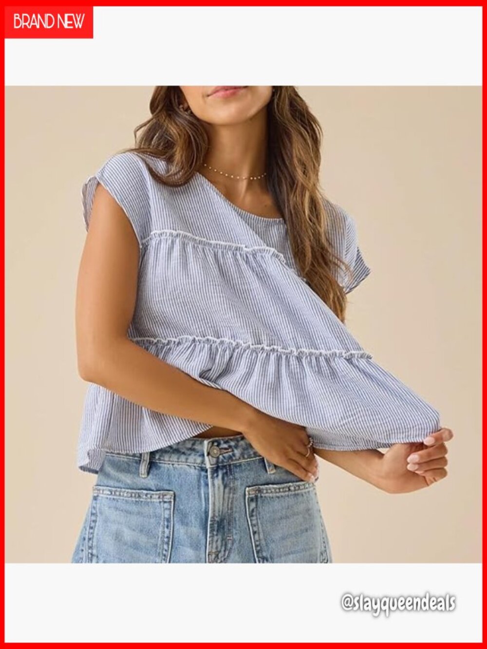 Flowy Peplum Crop Tee with Ruffle Hem Cap Sleeve Blouse - Picture 2 of 6